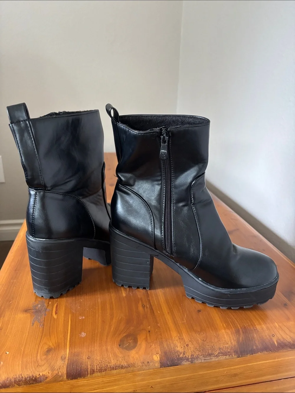 Platform Ankle Boots with Chunky Sole - Black